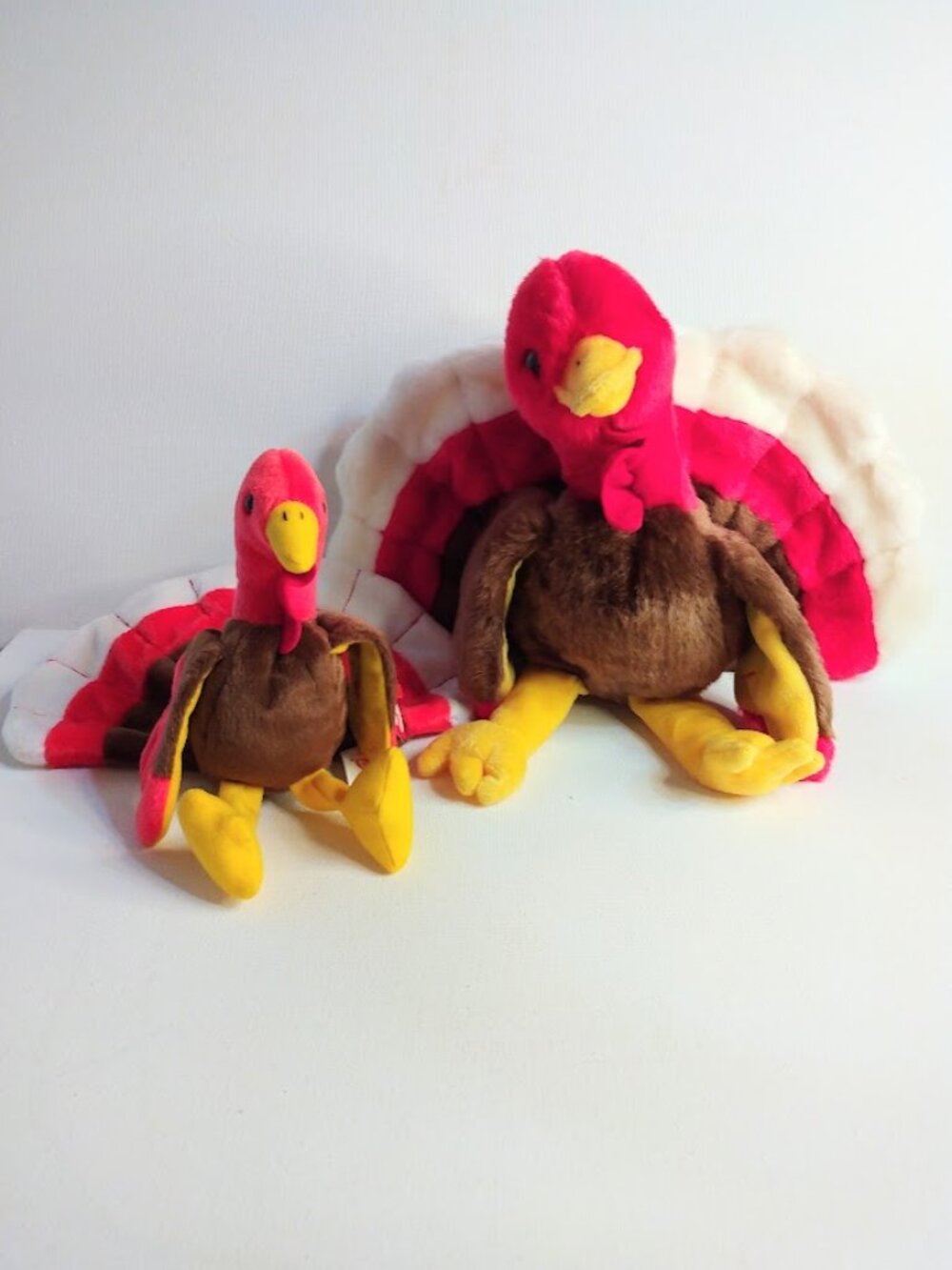 TY Beanie Buddy Babies Lot of 2 Gobbles Thanksgiving Turkey Big & Small Plush